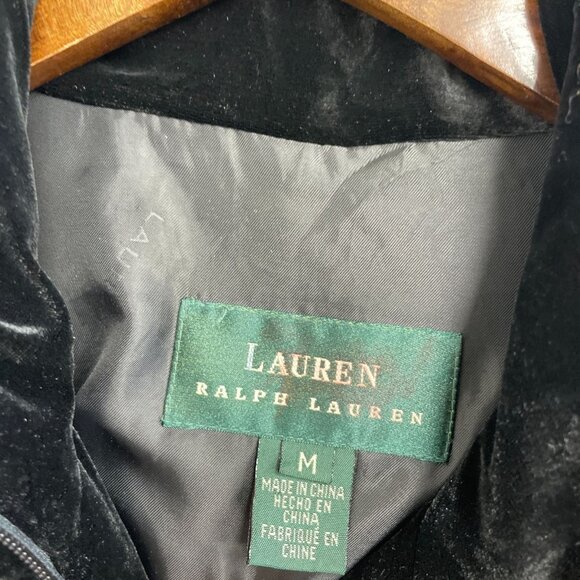 Lauren Ralph Lauren Silk Blend Women's M Black Quilted Velvet Full Zip Jacket - Picture 5 of 13